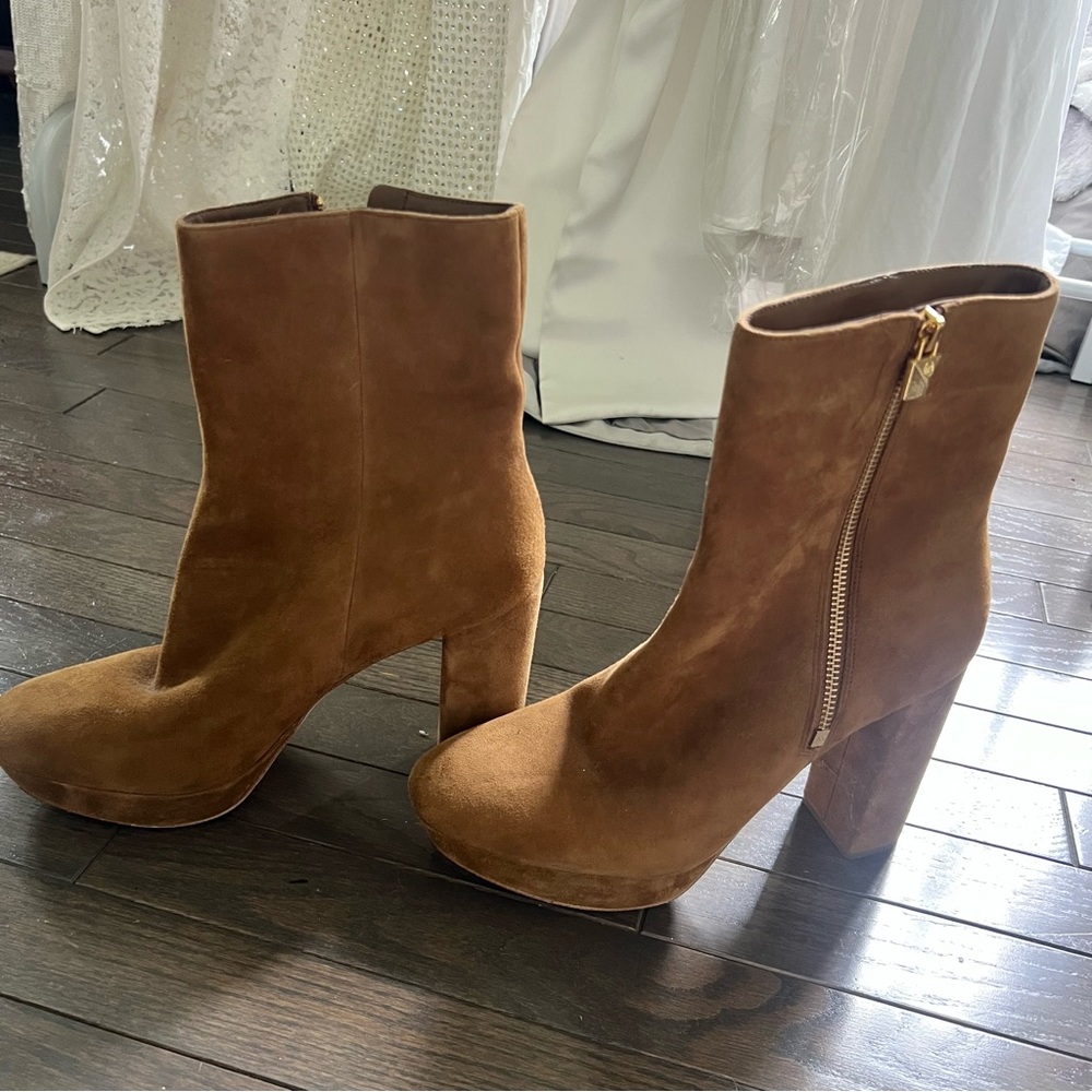 Brown Suede Platform Ankle Boots- Michael Kors brand